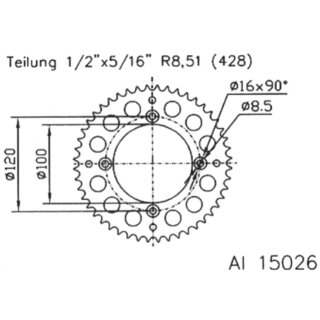 Esjot Kettenrad 428 47Z Alu Silber