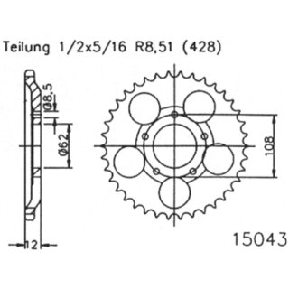 Esjot Kettenrad 428 51Z Stahl Silber