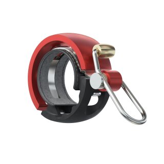 Timbre de bicicleta Knog Oi Luxe Small, 22,2 mm, negro/rojo