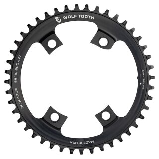 Wolf Tooth Shimano chainring, 110 BCD Asymmetric, 4-hole, 38 teeth, drop-stop B, black